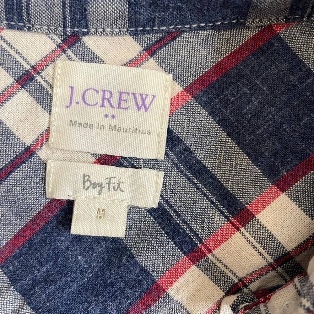 J. Crew Twill Plaid Shirt Blue 3/4 Button Youth Size Medium - Picture 3 of 3